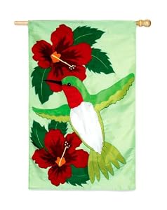Hummingbird & Hibiscus Garden Size Applique Flag