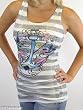 Ankh Apparel Grey & White Stripe Anchor w/Bird of Paradise Tank Top