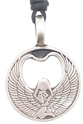 Egyptian Winged Goddess Amulet Pewter Pendant Necklace