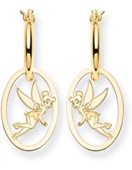 Disney Yellow Gold Oval Tinkerbell Hinged Post Earrings