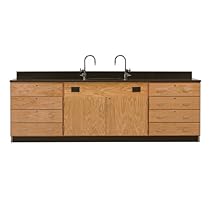 Big Sale Diversified Woodcrafts 3246K Solid Oak Wood Wall Service Bench with Drawer Cabinet, Epoxy Resin Top, 108" Width x 36" Height x 24" Depth