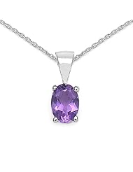 0.85 Carat Genuine Amethyst Oval shape 925 Sterling Silver Pendant