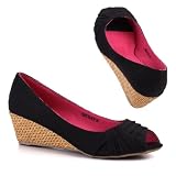 Produkt-Bild: Damen Schuhe, PUMPS, PEEP TOE KEIL WEDGES TEXTIL BOOTS, 11005, Textil