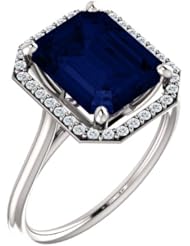 18K White Gold 10.00x8.00mm Emerald Cut Chatham Created Sapphire and Diamond Halo-Style Ring -- LIFETIME WARRANTY