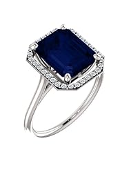 10K White Gold 10.00x8.00mm Emerald Cut Chatham Created Sapphire and Diamond Halo-Style Ring -- LIFETIME WARRANTY