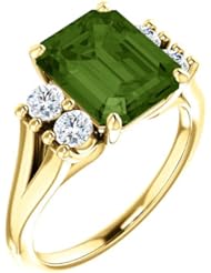 10K Yellow Gold 10.00x8.00mm Emerald Cut Green Tourmaline and Diamond Ring -- LIFETIME WARRANTY