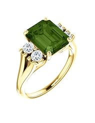 14K Yellow Gold 10.00x8.00mm Emerald Cut Green Tourmaline and Diamond Ring -- LIFETIME WARRANTY
