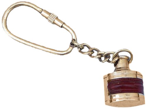 Hampton Nautical  Solid Brass Red Ship Lamp Key Chain, 4