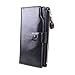 AINIMOER Women's Large Capacity Luxury Wax Genuine Leather Wallet With Zipper Pocket(Black)