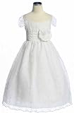 New Rhinestone Embroidered Organza Flower Girl or First Communion Dress Sz 2 to 12 Girls (White or Ivory)