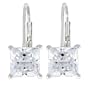 Platinum Plated Sterling Silver 6 x 6mm Emerald-Cut Cubic Zirconia Lever Back Earrings