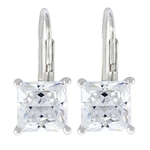Buy Platinum Overlay Sterling Silver 6x6 mm Emerald-Cut Cubic Zirconia Lever Back Earrings by Amazon.com Collection