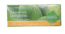 Seventh Generation Chlorine Free Organic Cotton Tampons, Regular, non-applicator, 20-count packages (Pack of 12) (240 tampons)