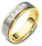 14 Karat Yellow Gold & Titanium 7mm Princess Cut Diamond Wedding Band