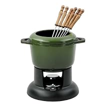 Chasseur Cast Iron Fondue Set with Removable Rim & 6 Forks Forest Green