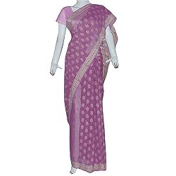 Pure Silk Pale Fuchia Saree from India (ssari108)