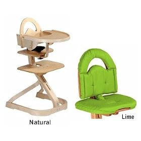 Svan High Chairs from Scandinavian Child with Infant Kit and Cushion, Lime Cushion with Natural Wood