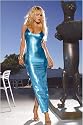Seductive Long Slip Dress with a Slit Up the Back In Lycra Lame. Features a Criss Cross Back. Size Small in Teal.