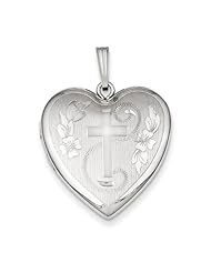 Sterling Silver 24mm Diamond-Cut Cross Heart Locket