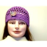 Cp157, Hand Crocheted Purple Color Gimp Skull Cap for Men, Women and Teens Trimmed with Crome Nickel American Flag with Latch