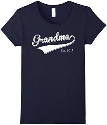 Women's Grandma Est 2017 T Shirt Mother Day Gift for New Grandma XL Navy
