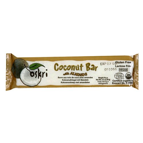 Oskri Organics Coconut Bar with Almonds, 1.86-Ounce Bars (Pack of 18)