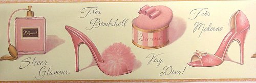 Powder Room High Heels & Perfume Pink Wallpaper Border