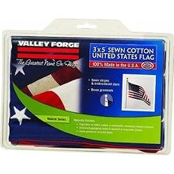 Valley Forge Cotton United States Flag, measures 3 Foot x 5 foot with grommets
