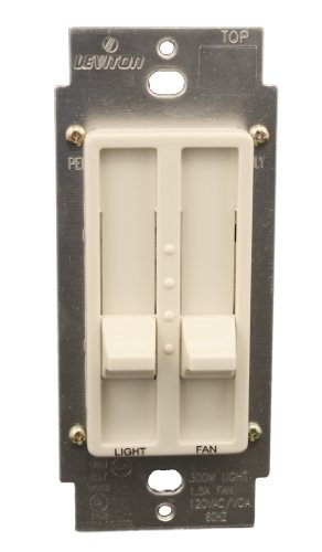 Leviton 6630-T SureSlide 1.5 Amp Dual Quiet Fan Speed Control and Dimmer, Single Pole, Light Almond