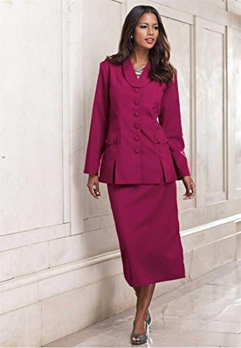 The Best Dressed Women's Plus Size 10-Button Skirt Suit Black,26 W