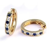 1/2 Carat Channel Set Diamond & Sapphire Earrings in 14k Yellow Gold (with Safety Lock)
