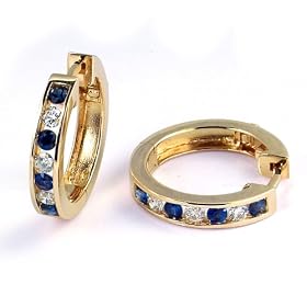 1 2 Carat Channel Set Diamond and Sapphire Earrings in 14k Yellow Gold (with... by SecureHoop
