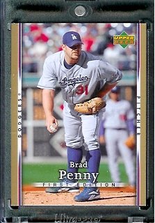 2007 Upper Deck First Edition Baseball Card #231 Brad Penny Los Angeles Dodgers - Mint Condition - In Protective Display Case !