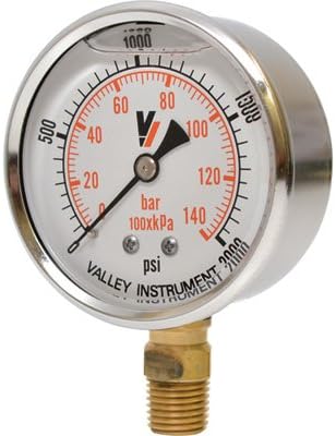 Valley Instrument Grade A Stem Mount 2 1/2in. Glycerin Filled Gauge - 0-2000 PSI
