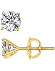 0.32 Carat F-SI3 Natural Diamond 4-Prong Martini Set Stud Earrings 14k Yellow Gold