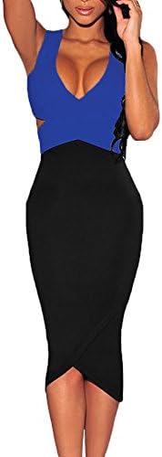 Liberty Queen Women's V Neck Sleeveless Bodycon Bandage Dress Size M Blue Black