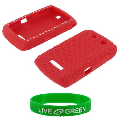 Red with Rhinestones Silicone Skin Case for RIM BlackBerry Storm 9530 9500 Phone, Verizon Wireless