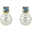 14K Yellow Gold Paspaley South Sea Cultured Fine Circle Pearl and London Blue Topaz Earrings - 11.00mm