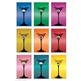 Professionally Plaqued Martini Glasses (Pop Art 1) Art Poster Print - 24x36 with RichAndFramous Black WoodMounting