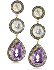 Amrapali 14k Gold and Sterling Silver Amethyst, Ice Quartz and Diamond Drop Earrings