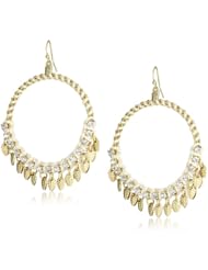 RAIN White and Gold Hoop with Small Leaves Earrings