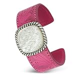 Sterling Silver &amp; Mother of Pearl Pink Leather Cuff