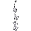 Fluttering Butterfly Trio Clear Cubic Zirconia Belly Ring