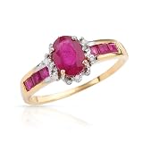 Yellow Gold 0.03 CTW Color H-J I2 Diamond and 1.4 CTW Rubies Ladies Ring. Ring Size 7. Total Item weight 1.9 g.