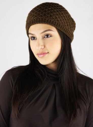 Handmade Pure Alpaca Knitted by Hand Beret - Rich Chocolate (Ships from France)