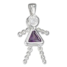 STERLING SILVER FEBRUARY CUBIC ZIRCONIA BIRTHSTONE GIRL PENDANT