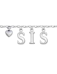 925 Sterling Silver "Love Sis" Dangling Word and Heart Charm Bracelet 7-9 Gift for Sister Fashion Jewelry for Women, Teens - Nickel Free