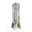 Woodfield Vintage Iron Natural Wrought Iron Tool Set with Extended Loop Handles for Fireplace