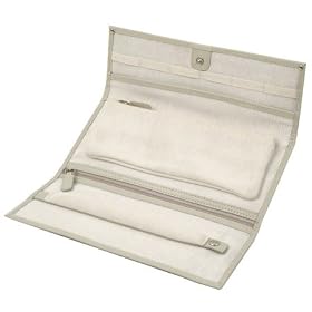 Cream colored leather jewelery roll by Wolf Designs