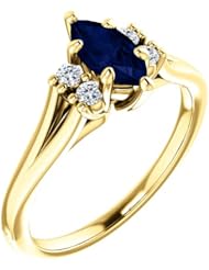 10K Yellow Gold 8.00x4.00mm Marquise Cut Sapphire and Diamond Ring -- LIFETIME WARRANTY